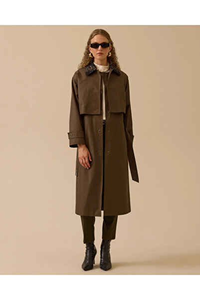 SEÇİL Çift Kullanımlı Leopar Detaylı Kemerli Trençkot