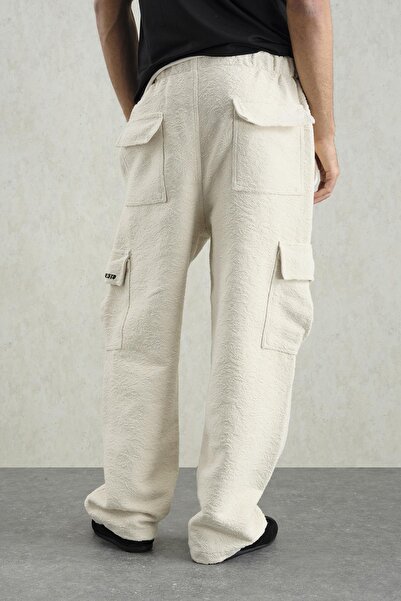 GIESTO Jacquard Patterned Cargo Beige Pants