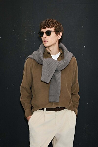 Lufian 112010682 Drew Men's Basic Shirt Regular Fit Men's Shirt Camel Feather