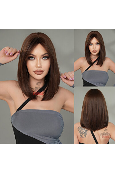 Fenomen Peruk Orta Kestane Kahve Tonunda Uzun Perçemli Vip Peruk