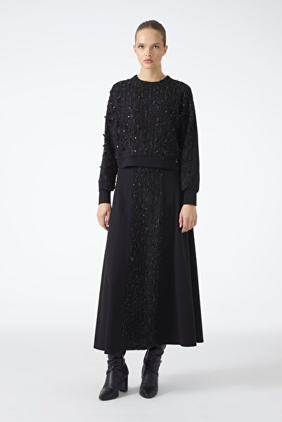 Zühre Sequins and Lace Embroidered Black Double Suit Tk-1709