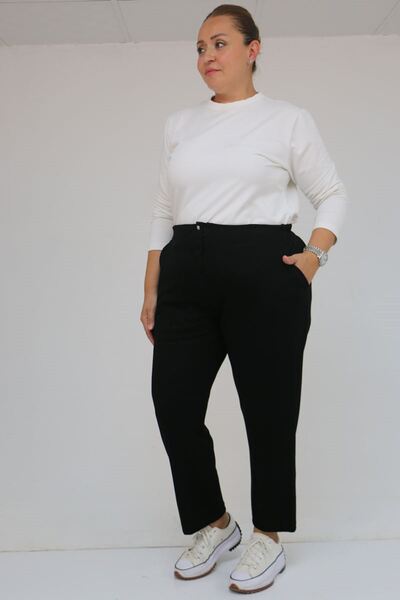 Eslina 59013 Plus Size Modal Pants with Elastic Back and Pockets - Black