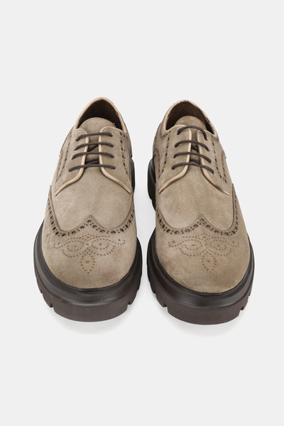 TUNAELLİ Men's Beige Suede Genuine Natural Leather Size 39-45 Eva Sole Lace-Up Shoes