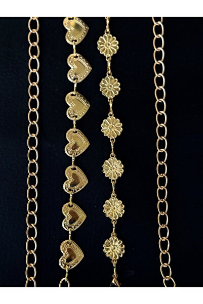 TABA BUTİK Curea cu lanț reglabilă pentru femei, din 2 piese, cu cataramă de margaretă și inimă aurie