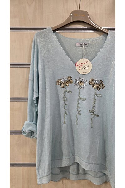 Park Moda Blouse Floral Sequin V-Neck