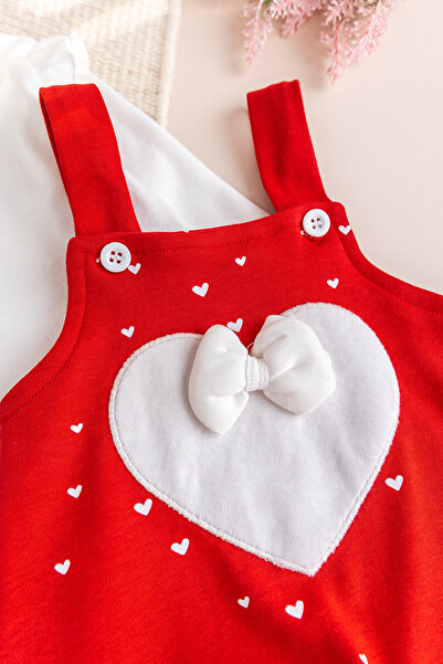 Babymod Heart Patterned Bow Baby Girl Jumpsuit Salopet Set