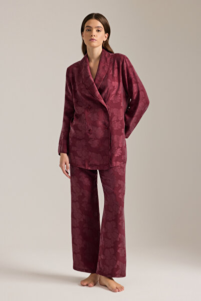 Aker Burgundy Textured Double Breasted Closure Pajama Top