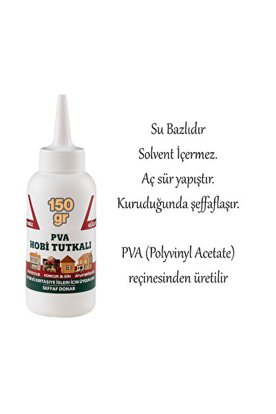 Badem10 Hazır PVA Hobi Tutkalı 150 gram Şeffaf Ahşap Karton Kumaş Kağıt DIY Uygulama Maket Yapım Yapıştırıcı