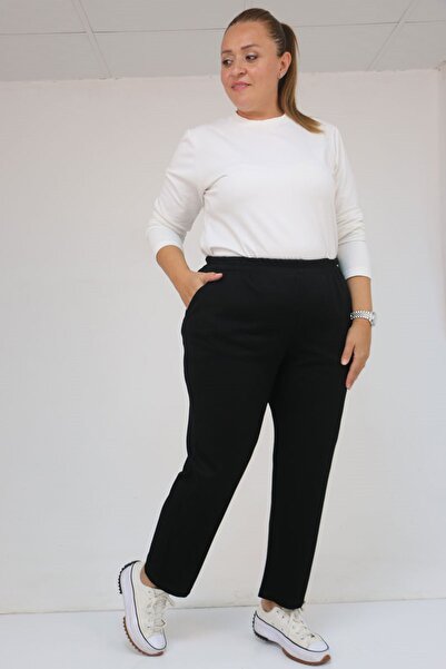 Eslina 59029 Plus Size Elastic Waist Pipe Leg Modal Pants - Black