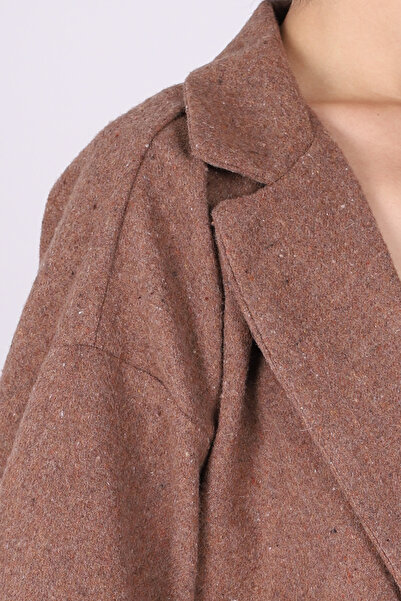 armonika Γυναικείο καφέ ανδρικό μπουφάν με πλαϊνά γιακά άνοιγμα oversized ARM-26K001009