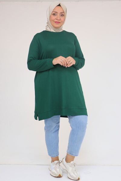 Eslina 58120 Plus Size Cuffed Strawberry Tunic - Emerald