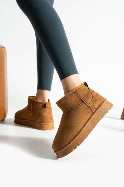 Mustafa SEVEN Yüksek Mini Classic Süet Tüylü Kadın Bot - Taba