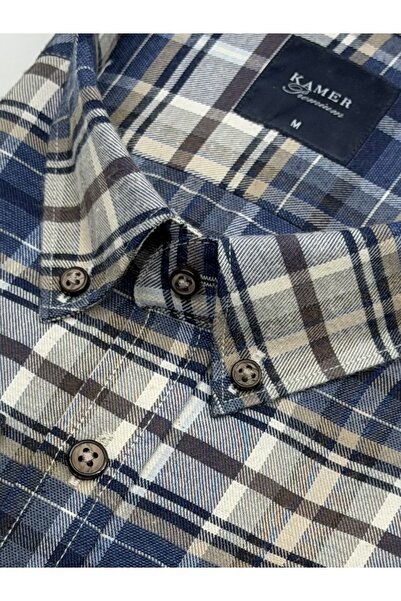 KAMER Men's Regular Fit Winter Long Sleeve Button-Up Collar Single Pocket Plaid Multicolor Shirt 3547Çk