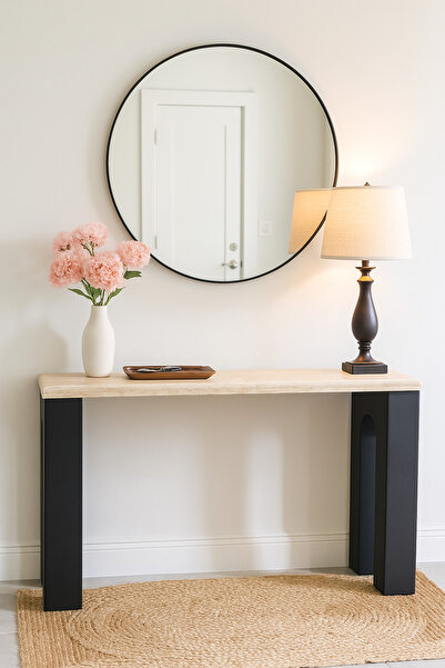 MARIA HOMES طاولة كونسول عصرية ذات سطح بيج وأرجل مقوسة، أثاث عصري للمدخل وغرف...