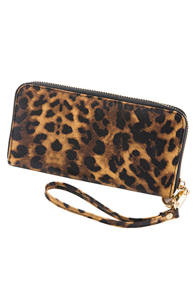 Tessero Women's rectangular animal print wallet with handle, multiple compartments, zipper closure,