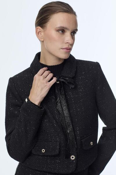 Zühre Tweed Patterned Black Double Suit Tk-1373