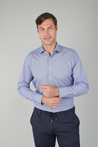 Bisse Long Sleeve Italian Collar Navy Blue Men's Classic Shirt