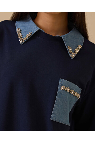 SCL Double Fabric Stone Detailed Sweatshirt