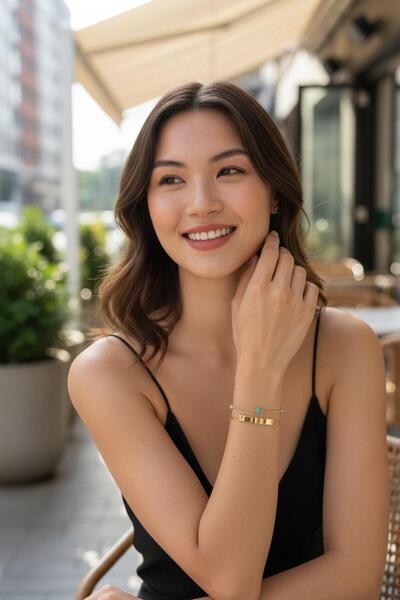 Momento Mori Gold Mavi Boncuk Kadın Künye [Kişiye Özel İsim, Tarih vb.]