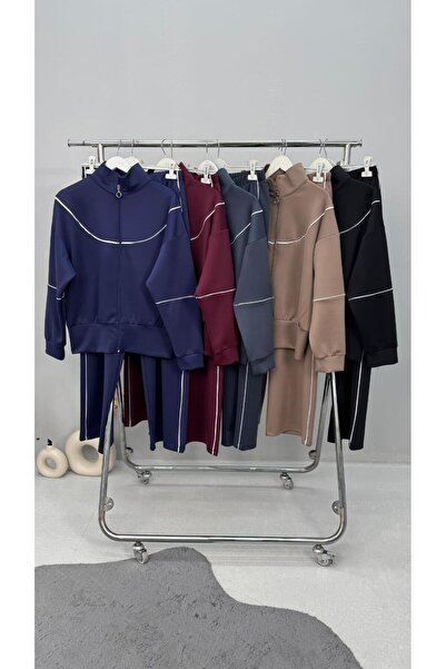 Koza Butik Дамски спортен костюм с цип и странични панели, голям размер 8215-26