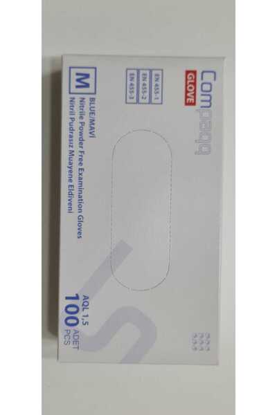 COMPAQ قفازات كومباك نتريل الزرقاء خالية من البودرة مقاس M 100 قطعة