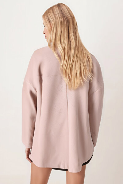 armonika Γυναικείο μπεζ ανδρικό μπουφάν με πλαϊνά γιακά άνοιγμα oversized ARM-26K001009