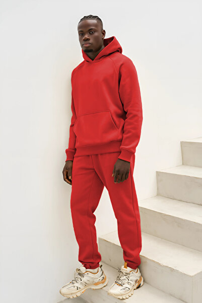 YAKAMEL طقم رياضي رجالي فضفاض بقلنسوة وجيب كنغر