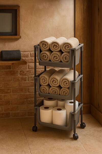 Kitchen Life 3 Katlı Tekerlekli Organizer Raf Oyuncak Dolabı,Mutfak, Banyo, Kiler Düzenleyici Sepet