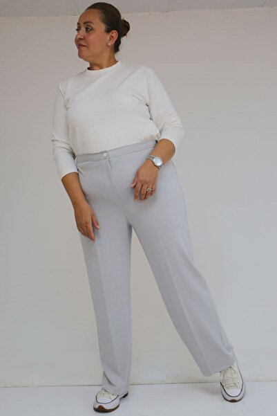 Eslina 59030 بنطلون مودال كبير الحجم بأزرار وسحاب - رمادي