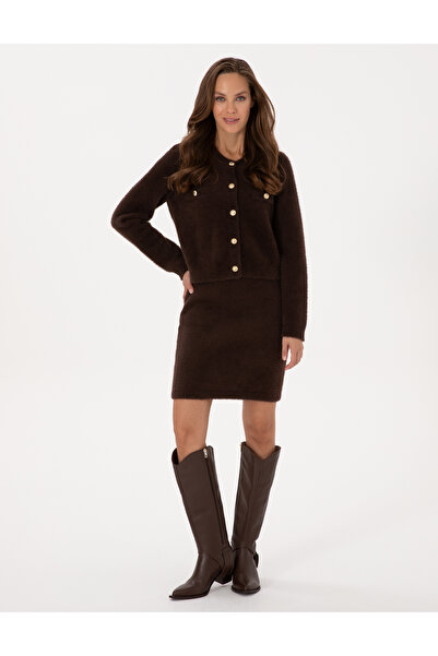 Pierre Cardin Kahverengi Crop Top Triko Hırka 50310994-VR029