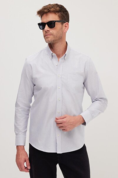 Tudors Men's Regular Fit Classic Cut 100% Cotton Navy Blue Striped Shirt