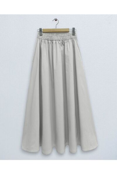 Bella Bloom Boutique Women's Poplin Fabric Elastic Waist Double Pocket Long Skirt