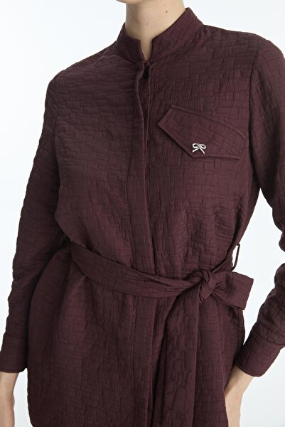 Zühre Belted Button Detailed Burgundy Double Suit Tk-1717