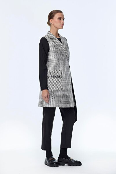 Zühre Tweed Patterned Belt Detailed Ecru Double Suit Tk-1389