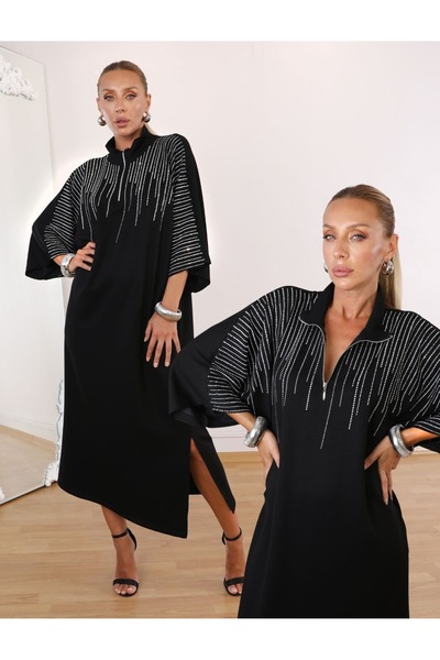 QİMYA BUTİK Rochie maxi cu mâneci liliac din oțel pentru femei BUKETLİ