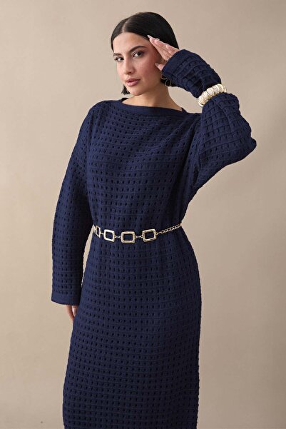 InStyle Ajurlu Lacivert Triko Elbise