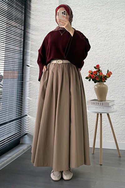 MELEK ARAZ Fusta din poplin cu buzunare cu detaliu nervurat – Camel