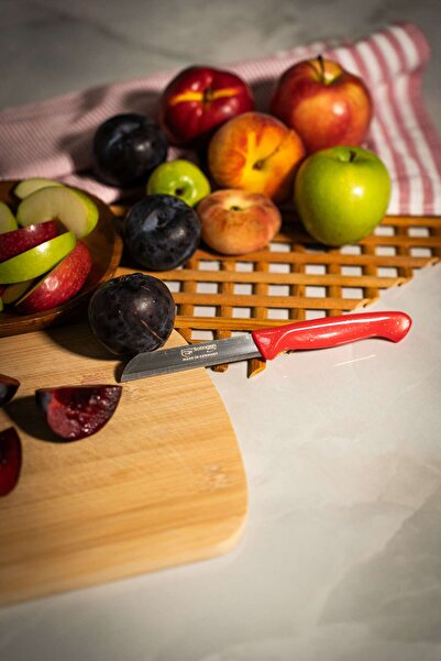 Solingen Simli Deliksiz Meyve Bıçağı – Kırmızı Saplı, 18,5 cm, Paslanmaz Alma...