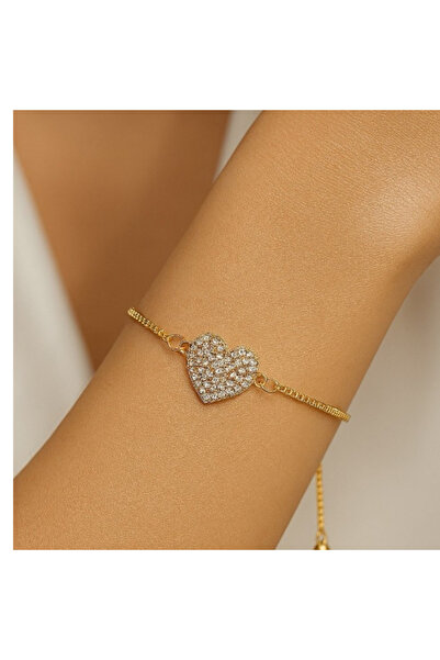 Hmd Gold Color Multi Stone Heart Elevator Steel Bracelet