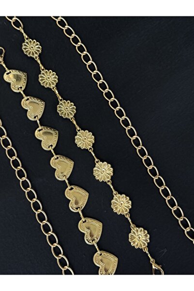 TABA BUTİK Curea cu lanț reglabilă pentru femei, din 2 piese, cu cataramă de margaretă și inimă aurie