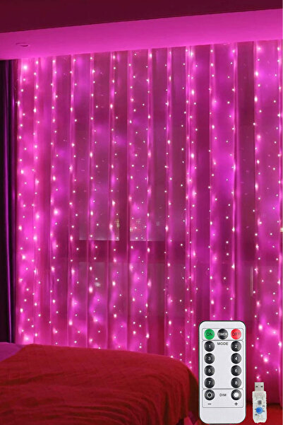 TrendDeco Pembe Perde Led 3x3 Metre Usb Kumandalı 8 Mod Animasyonlu Peri Led ...