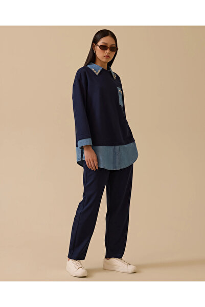 SCL Double Fabric Stone Detailed Sweatshirt