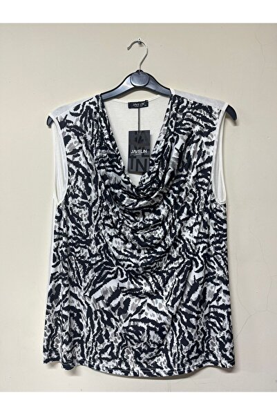 Javelin Collection Viscose Printed Bluz with Degaje Collar on the Front