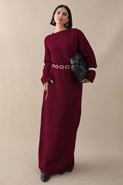 InStyle Openwork Burgundy Knitwear Dress