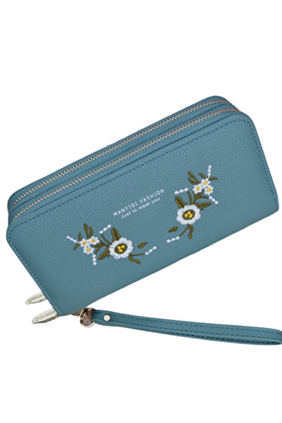 Tessero Women's double wallet with eco-leather handle, large size, floral pattern, compartments