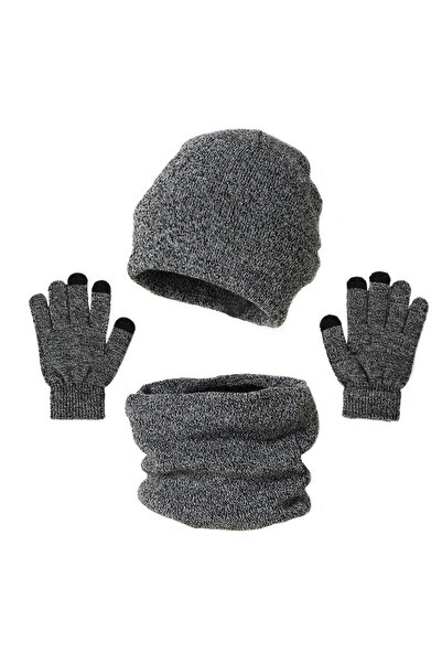 Tessero Set of hat, gloves and scarf, very warm, 3 pieces, knitted model, unisex, universal size,