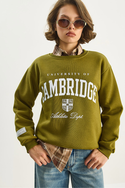 Bianco Lucci Women's Crew Neck Printed Three Thread Raised Basic Sweatshirt 6067 60283619