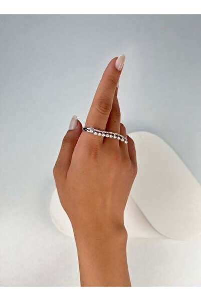 Kius خاتم فضي من سلسلة خاصة مرصع بفصلي لؤلؤ