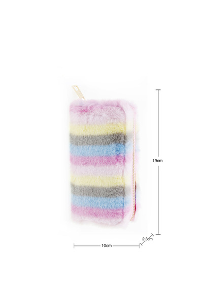 Tessero Women's rectangular wallet with fluffy fur, multiple compartments, zipper closure, Tesser