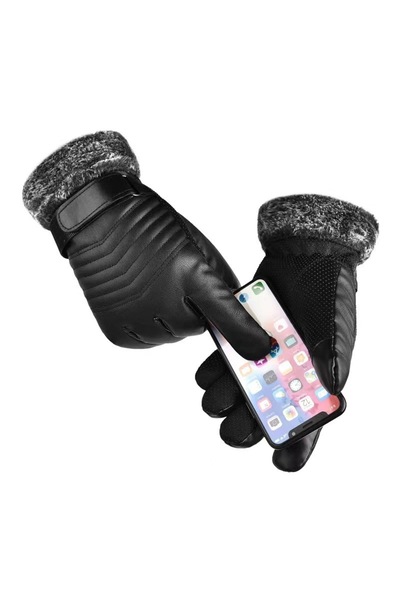 Tessero Manusi de iarna din piele ecologica, model cu blana la incheieturi, r...